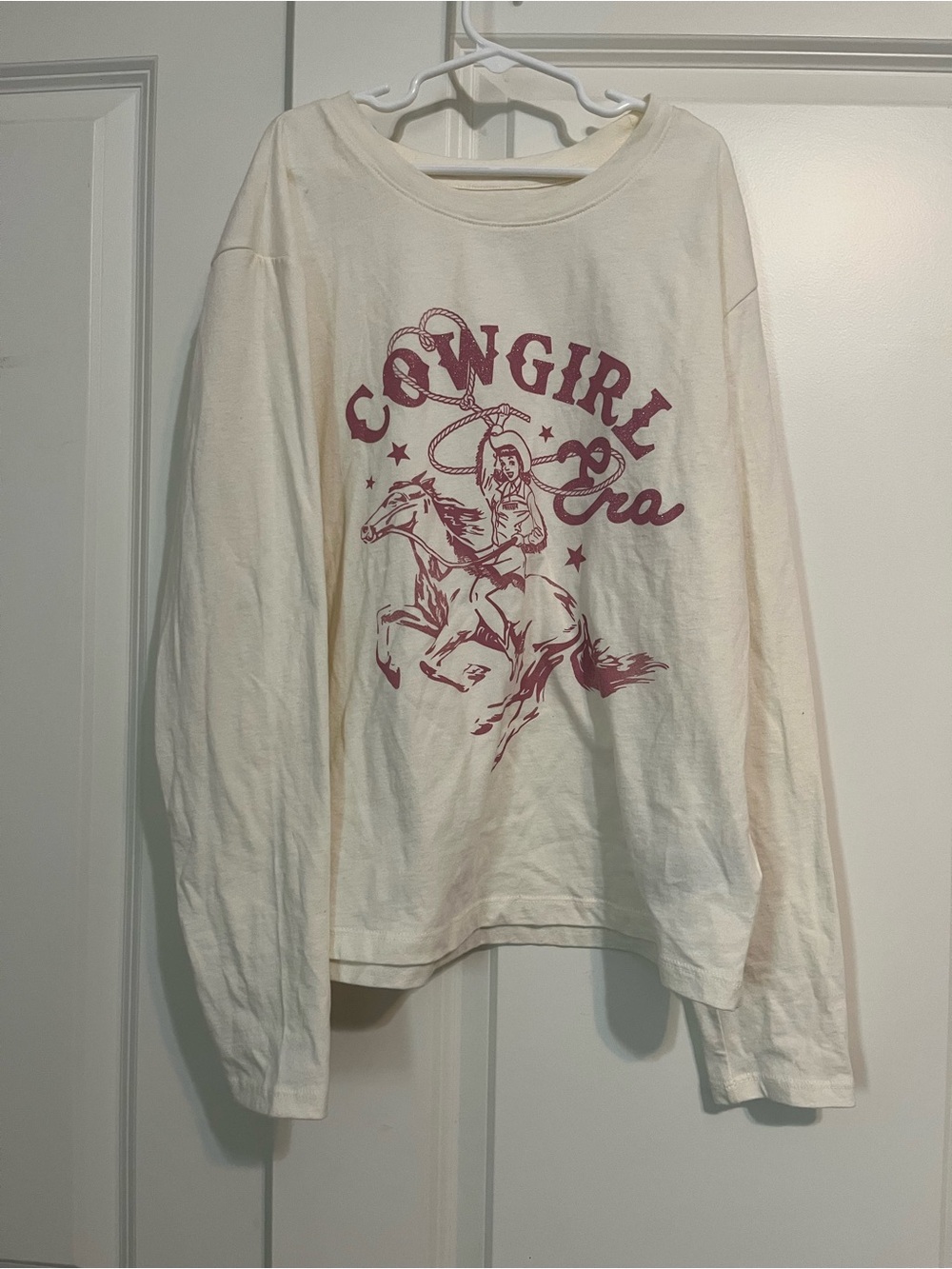 GAP Cream Long Sleeve Tee with Pink Cowgirl Graphic